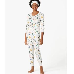 kate spade XL White Christmas Long Sleeve Henley Jogger Sleep Mask PJ Set